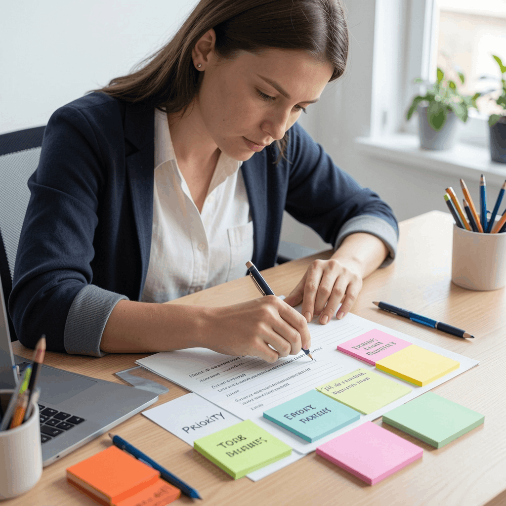 Person som organiserar uppgifter efter prioritet